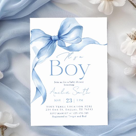 Invitation Fête de naissance garçon Coquette Arc Bleu