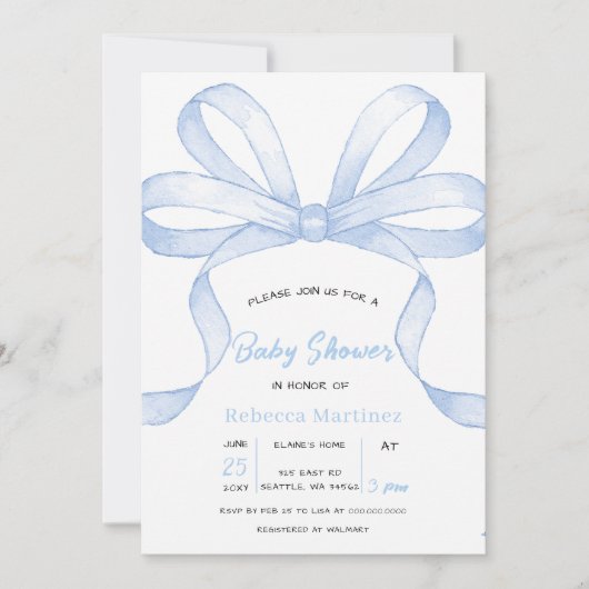 Invitation Fête de naissance garçon coquette Ruban Bleu (Devant)