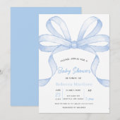 Invitation Fête de naissance garçon coquette Ruban Bleu (Devant / Derrière)