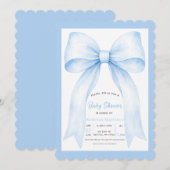 Invitation Fête de naissance garçon coquette Ruban Bleu (Devant / Derrière)