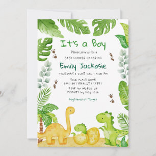 Invitation Fête de naissance garçon dinosaure bohème aquarell