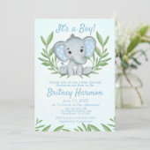 Invitation Fête de naissance garçon éléphant de verdure moder (Debout devant)