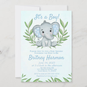 Invitation Fête de naissance garçon éléphant de verdure moder
