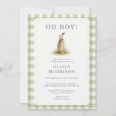 Invitation Fête de Naissance Garçon Gingham Vert Sauge Golf (Devant)