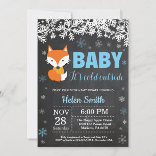 Invitation Fête de naissance garçon hiver Renard Tableau crai