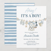Invitation Fête de naissance garçon nautique Ahoy (Devant / Derrière)