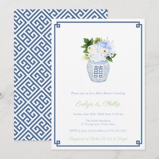 Invitation Fête de Naissance Garçon Navy et Chartreuse Prépa (Devant / Derrière)