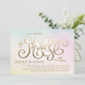 Invitation Fête de naissance garçon ou fille en lettres dorée (Debout devant)