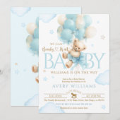 Invitation Fête de naissance garçon ourson bleu (Devant / Derrière)