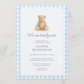 Invitation Fête de naissance garçon Ourson Bleu Gingham (Devant)