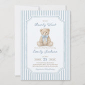 Invitation Fête de naissance garçon Ourson rayures bleues (Devant)