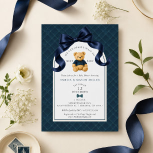 Invitation Fête de naissance garçon Ourson Tartan Carreaux Po