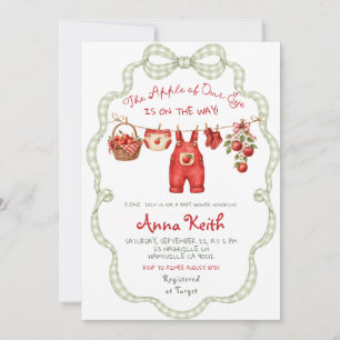 Invitation Fête de Naissance Garçon Pomme Gingham Vert Rouge