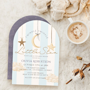 Invitation Fête de Naissance Garçon Rayures Bleues Twinkle Li
