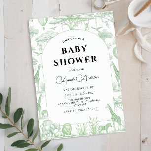 Invitation Fête de naissance garçon Safari Vert Toile De Jouy