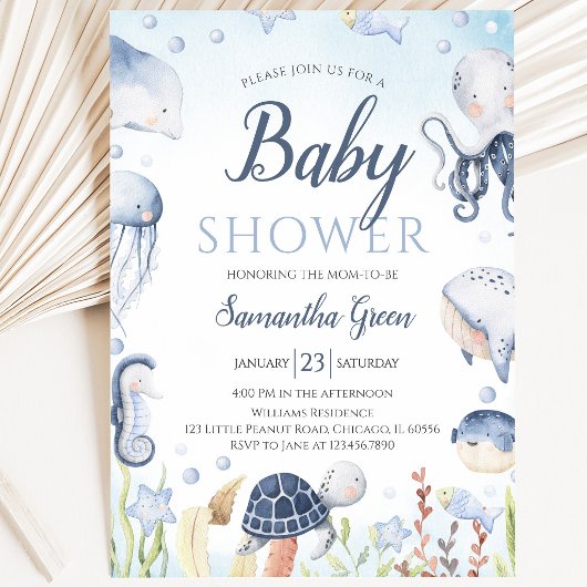 Invitation Fête de Naissance Garçon Sous la Mer