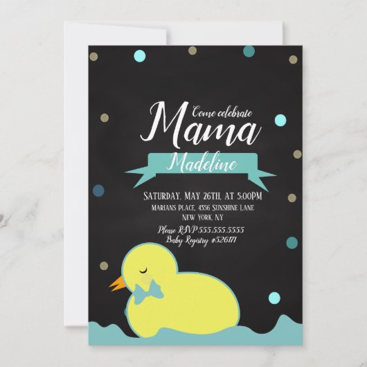 Invitation Fête de naissance garçon tableau noir canard doré (Devant)
