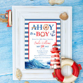 Invitation Fête de Naissance Garçon Thème Marin Bleu Rouge Fa