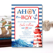 Invitation Fête de Naissance Garçon Thème Marin Bleu Rouge Fa