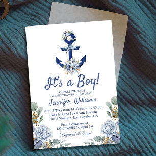 Invitation Fête de naissance garçon thème nautique poussiéreu