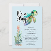 Invitation Fête de naissance garçon Tortue de mer (Devant)