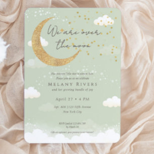 Invitation Fête de Naissance Genre Neutre  Sage Over the Moon