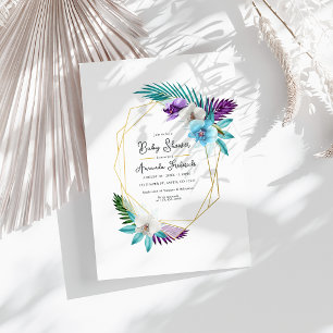 Invitation Fête de naissance géométrique aux orchidées tropic
