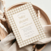 Invitation Fête de Naissance Gingham Beige Neutre