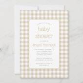 Invitation Fête de Naissance Gingham Beige Neutre (Devant)
