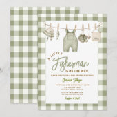 Invitation Fête de naissance Gingham Vert Sauge pour Pêcheur (Devant / Derrière)