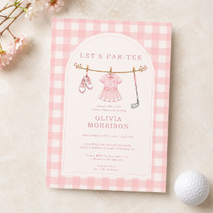 Invitation Fête de naissance Golf Let's Par-tee Fille Rose Gi