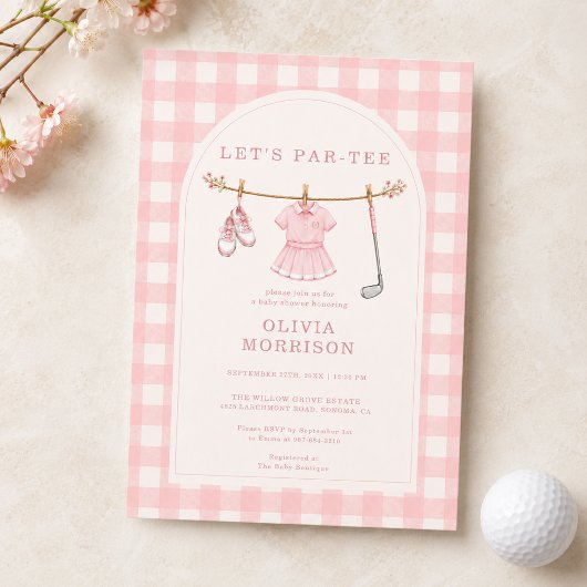 Invitation Fête de naissance Golf Let's Par-tee Fille Rose Gi