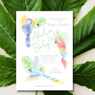 Invitation Fête de naissance Hawaïenne Aloha Tropical Parrots