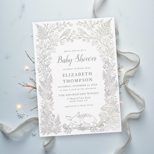 Invitation Fête de naissance hivernale de conte de fées fores
