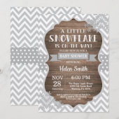 Invitation Fête de naissance hivernale rustique Flocon de nei (Devant / Derrière)