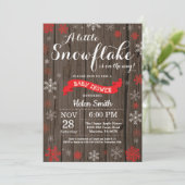 Invitation Fête de naissance hivernale rustique Flocon de nei (Debout devant)