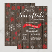Invitation Fête de naissance hivernale rustique Flocon de nei (Devant / Derrière)