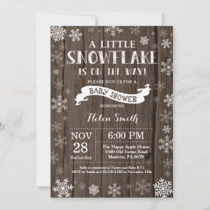 Invitation Fête de naissance hivernale rustique Flocon de nei