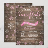 Invitation Fête de naissance hivernale rustique Flocon de nei (Devant / Derrière)
