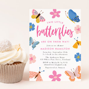 Invitation Fête de naissance jumeaux Deux Petits Papillons