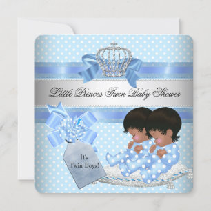 Invitation Fête de naissance jumeaux garçons couronne de peti