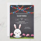 Invitation Fête de Naissance Lapin Tableau Blanc Mignon (Devant)