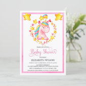 Invitation Fête de naissance licorne aquarelle Bébé Fille (Debout devant)