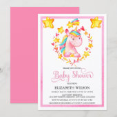 Invitation Fête de naissance licorne aquarelle Bébé Fille (Devant / Derrière)