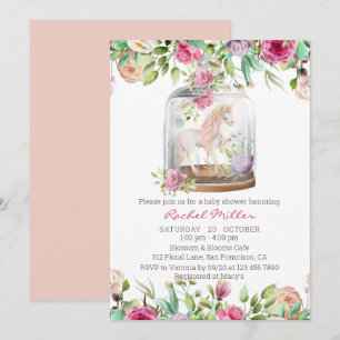 Invitation Fête de naissance licorne aquarelle florale pour b