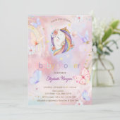 Invitation Fête de Naissance Licorne Fleurie Arc-en-Ciel Papi (Debout devant)