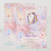 Invitation Fête de Naissance Licorne Fleurie Arc-en-Ciel Papi (Devant / Derrière)