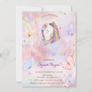 Invitation Fête de naissance licorne florale papillons