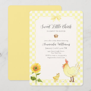 Invitation Fête de naissance Little Chick Sunflower Gingham J