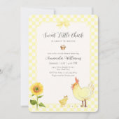 Invitation Fête de naissance Little Chick Sunflower Gingham J (Devant)